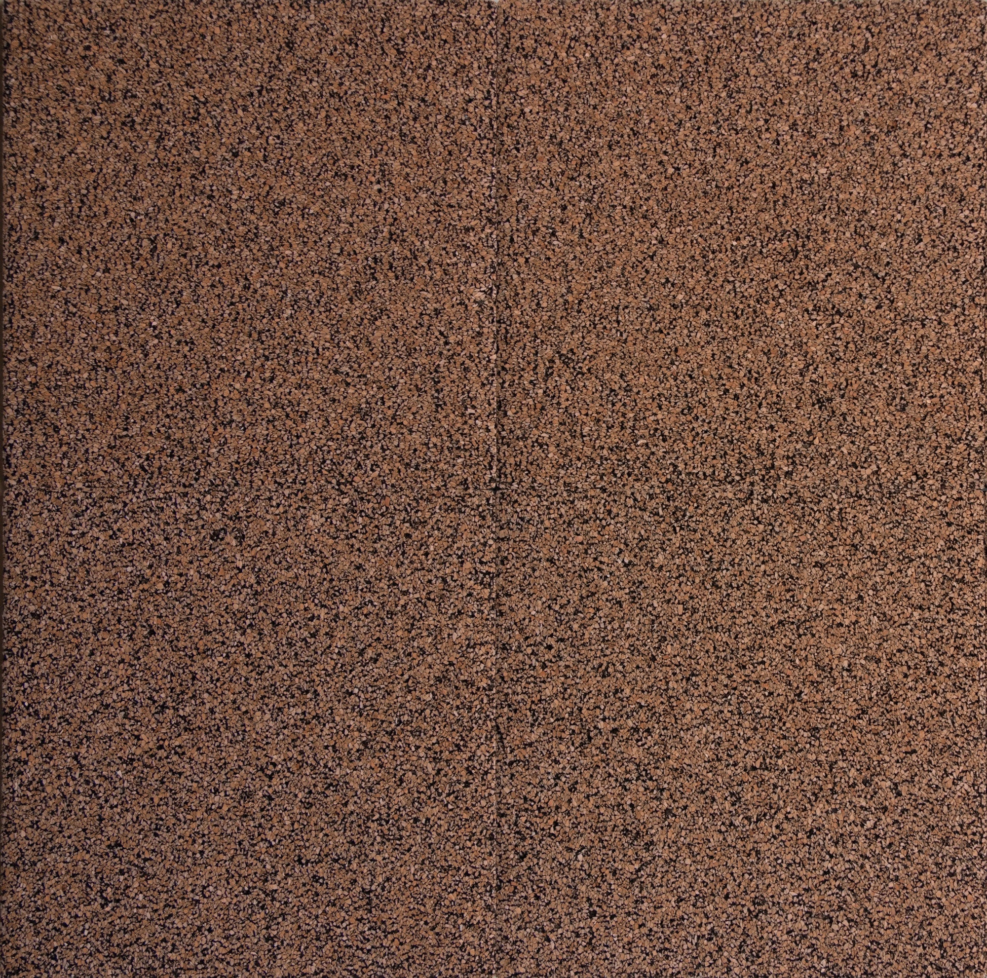 Cork textured material swatch with black binder adhesive.