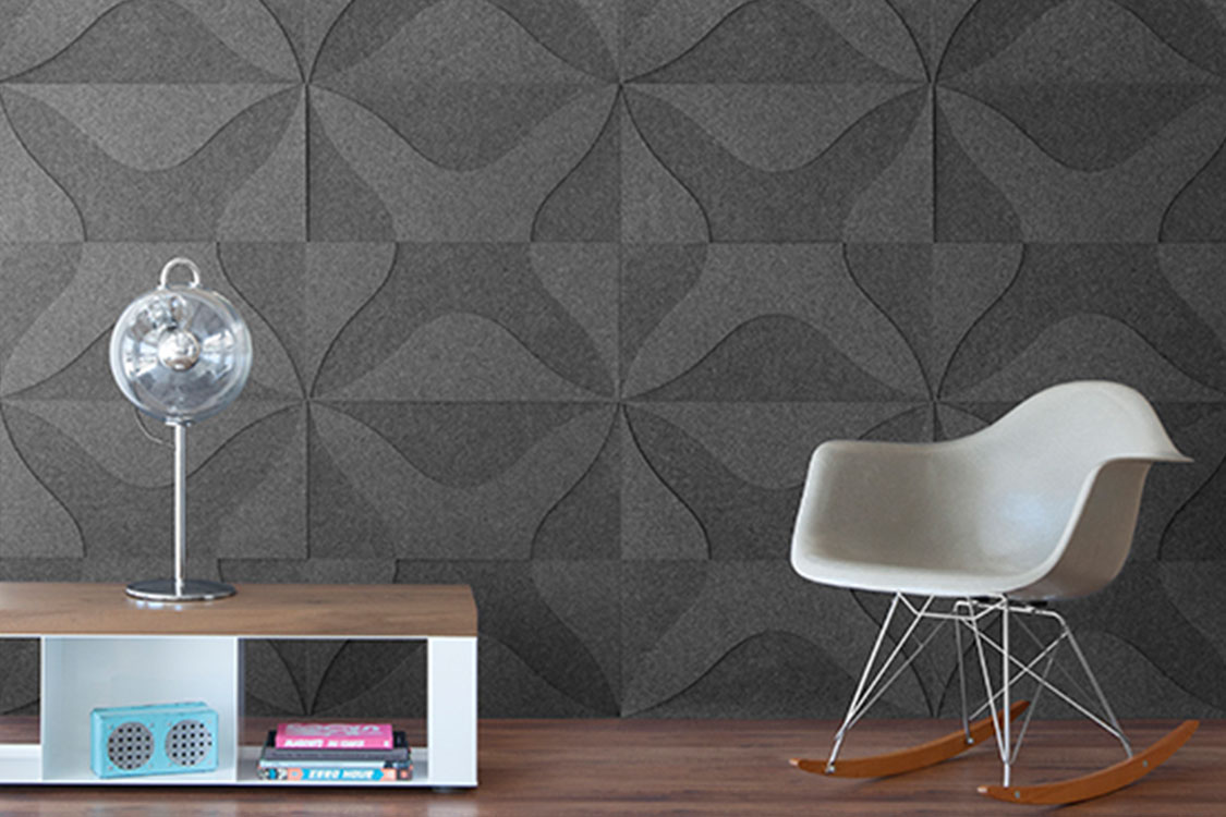 Submaterial FilzFelt Figure No. 2 commercial acoustic wallcovering in neutral charcoal gray wool felt