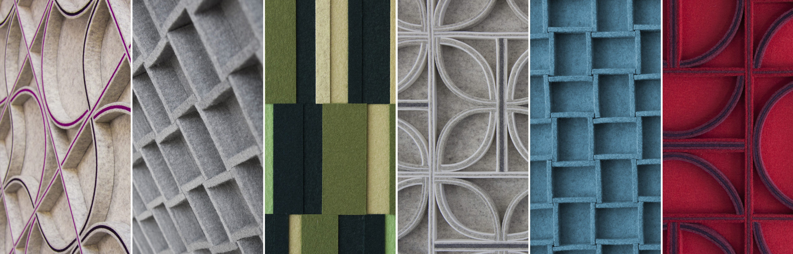 A collage of closeups of 5 Submaterial wool felt wall panels