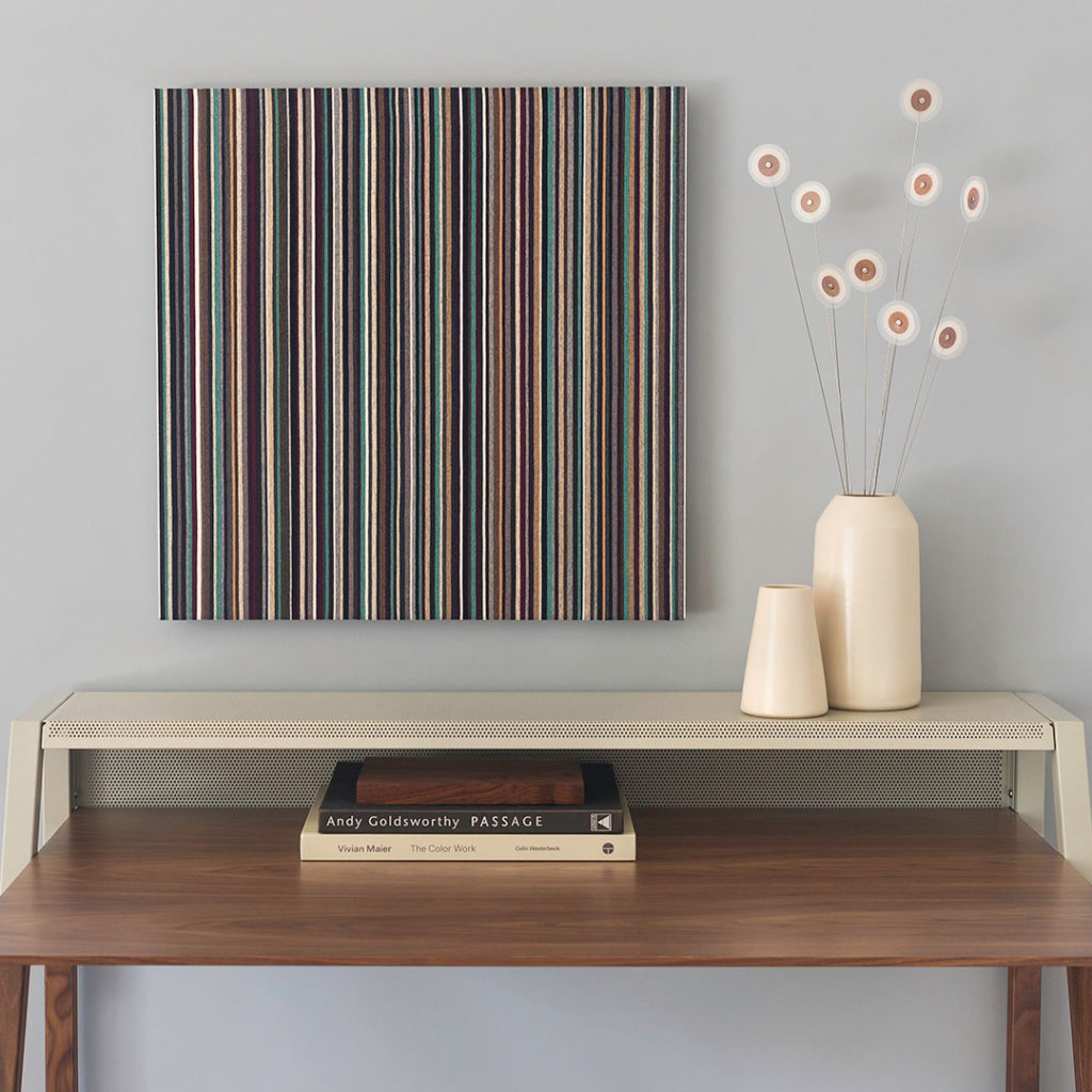 Myth Panel wall art made from stripes of boldly colored wool felt