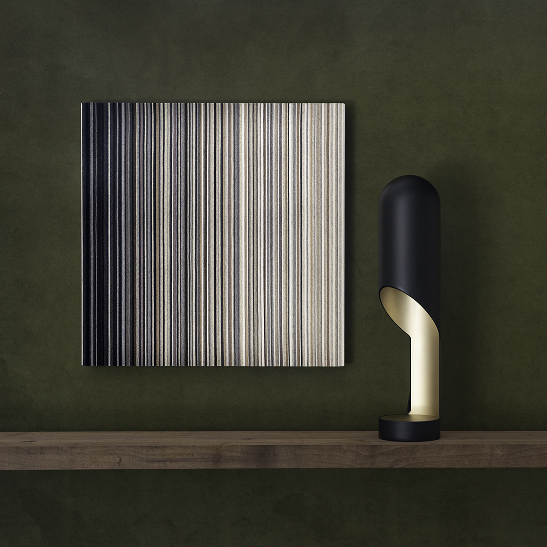 Myth wall decor panel in neutral colored stripes forming a gradient made of wool felt