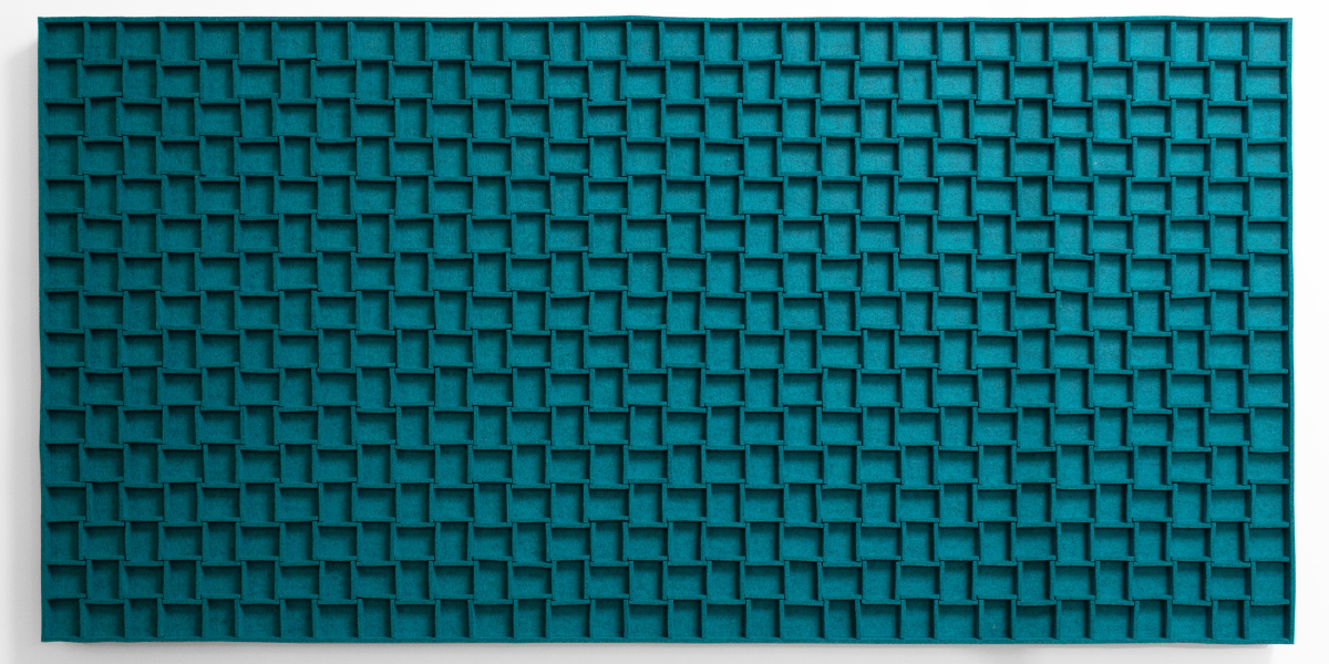 Rectangular teal felt wall panel with grid pattern