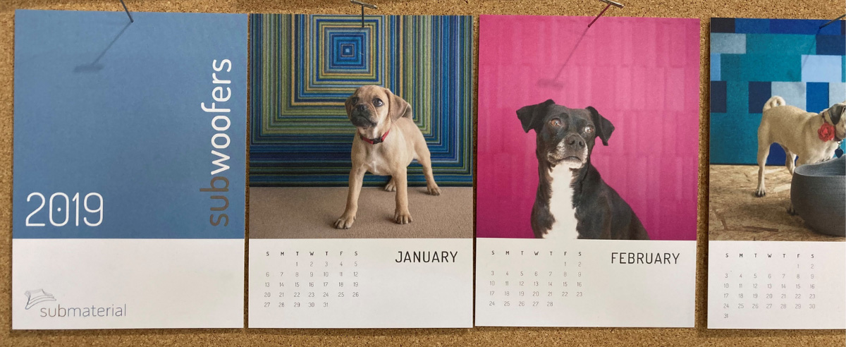 Closeup of 2019 dog calendar