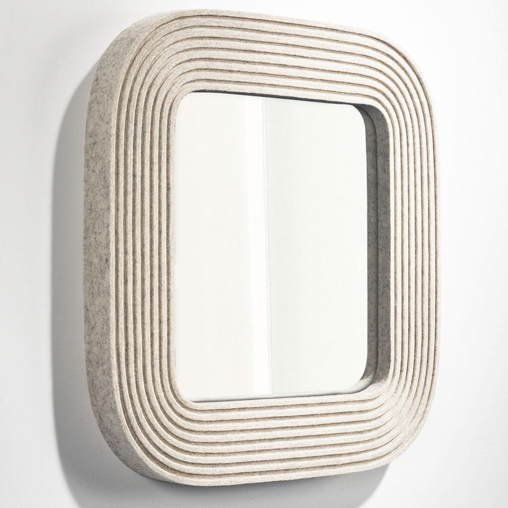 Square mirror framed with heathered white ribbed felt