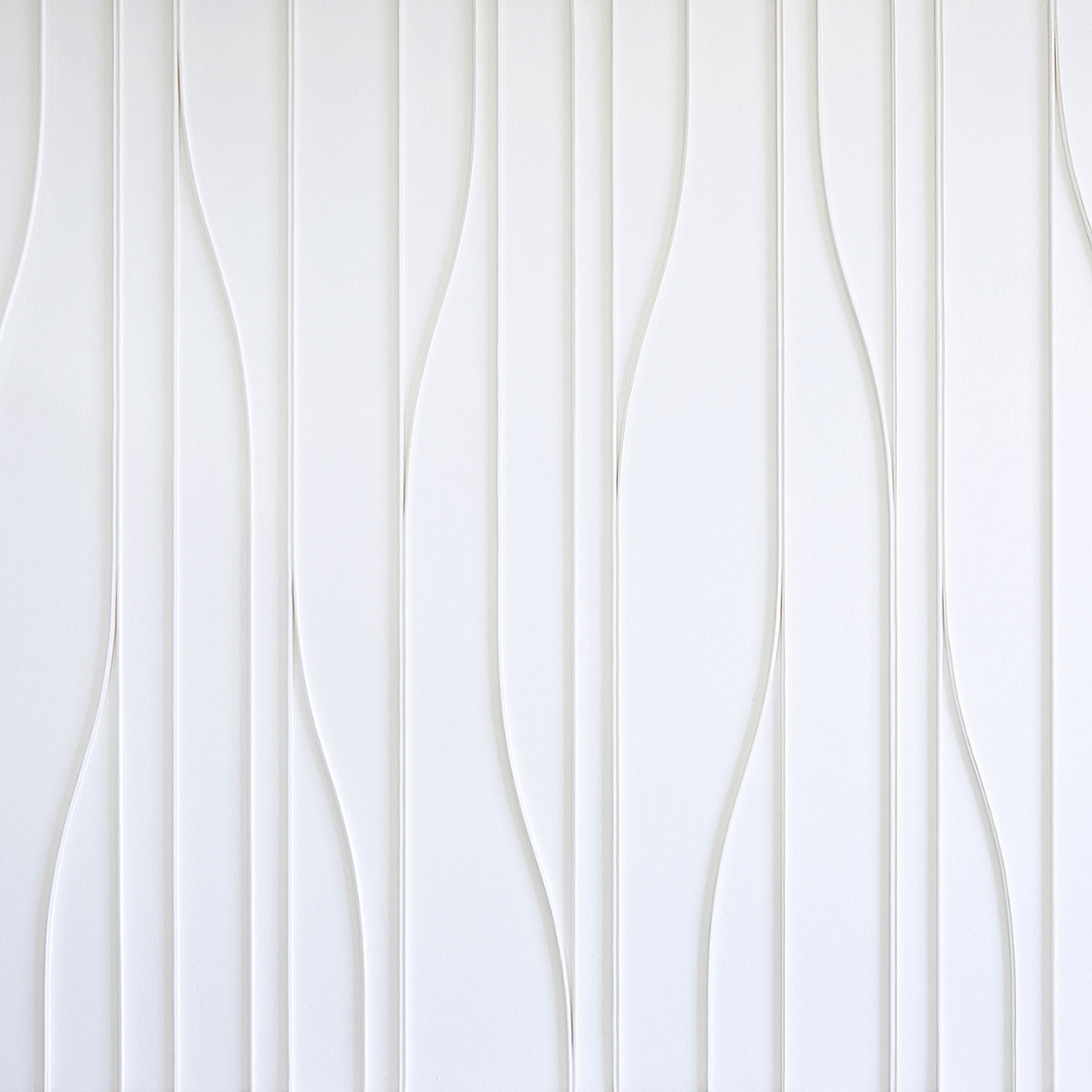 White felt wall covering with straight and slightly curved vertical lines
