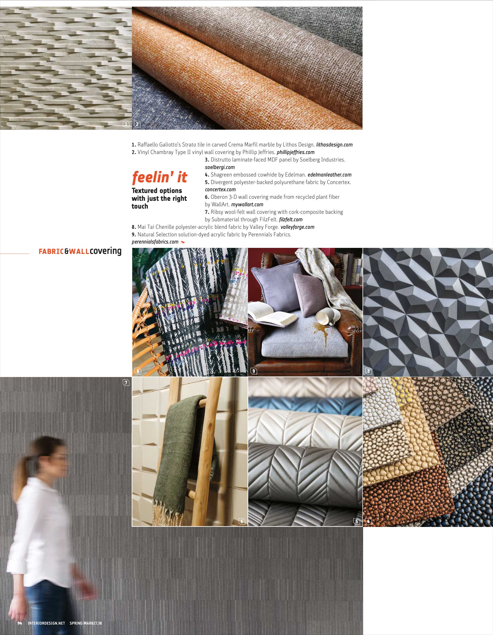 Submaterial gray wall covering in on a page in Interior Design Spring Market Tabloid 2018